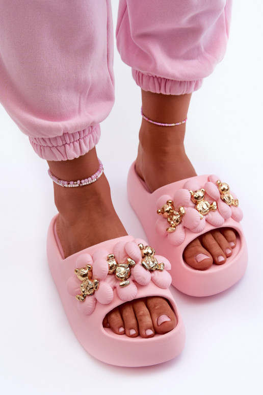 Women's Foam Slides With Decorations On Thick Sole Pink Bremavia Women's Foam Slides With Decorations On Thick Sole Pink Bremavia