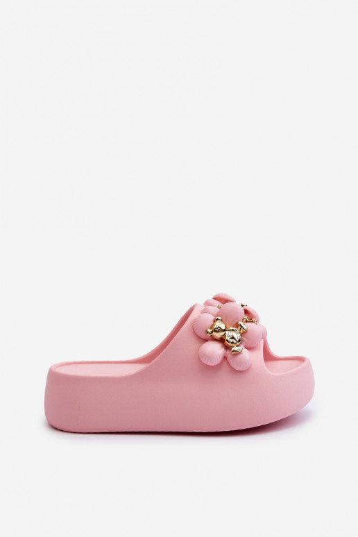 Women's Foam Slides With Decorations On Thick Sole Pink Bremavia Women's Foam Slides With Decorations On Thick Sole Pink Bremavia