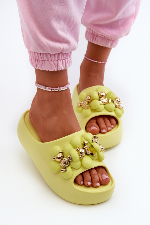 Women's Foam Slippers With Decorations On Thick Sole Lime Bremavia Women's Foam Slippers With Decorations On Thick Sole Lime Bremavia