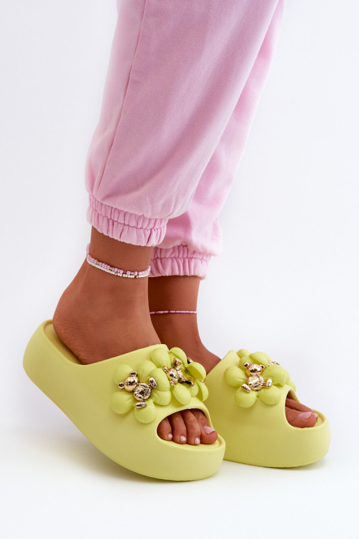 Women's Foam Slippers With Decorations On Thick Sole Lime Bremavia Women's Foam Slippers With Decorations On Thick Sole Lime Bremavia