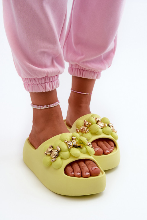 Women's Foam Slippers With Decorations On Thick Sole Lime Bremavia Women's Foam Slippers With Decorations On Thick Sole Lime Bremavia