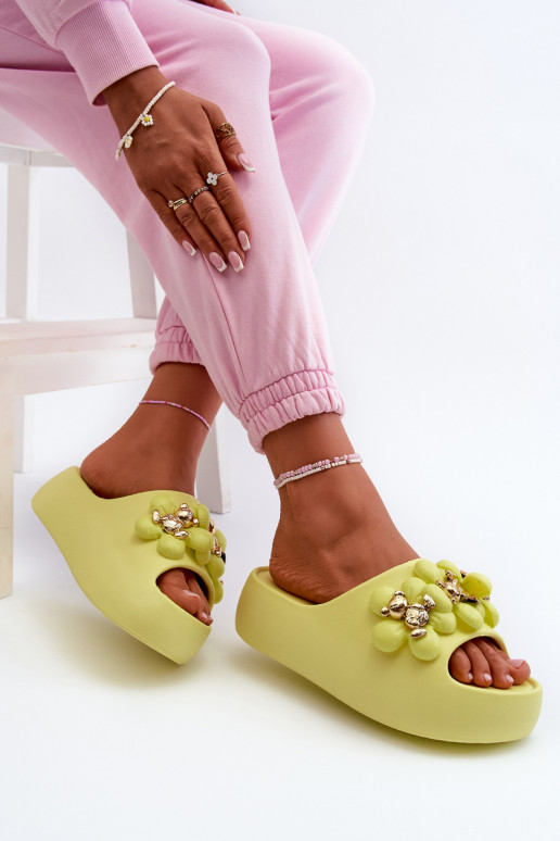 Women's Foam Slippers With Decorations On Thick Sole Lime Bremavia Women's Foam Slippers With Decorations On Thick Sole Lime Bremavia