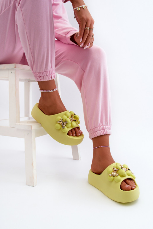 Women's Foam Slippers With Decorations On Thick Sole Lime Bremavia Women's Foam Slippers With Decorations On Thick Sole Lime Bremavia