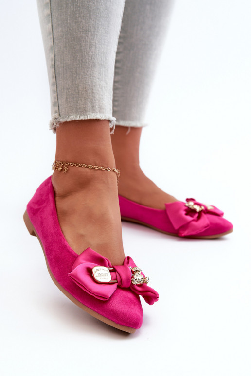 Women's Eco Suede Ballerina Flats with Bow and Brooch Fuchsia Satris Women's Eco Suede Ballerina Flats with Bow and Brooch Fuchsia Satris