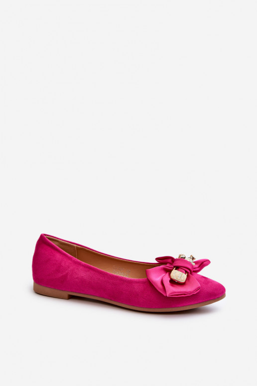 Women's Eco Suede Ballerina Flats with Bow and Brooch Fuchsia Satris Women's Eco Suede Ballerina Flats with Bow and Brooch Fuchsia Satris