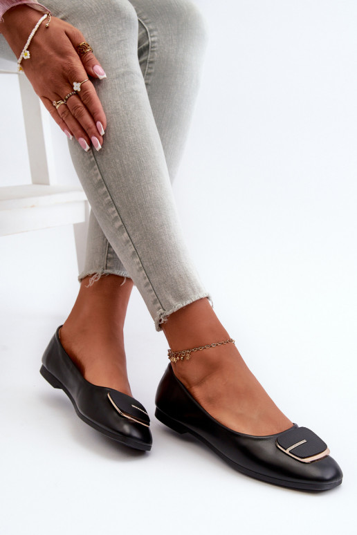 Women's Eco Leather Ballerina Flats with Decoration Black Edoslli