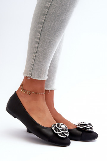 Women's Eco Leather Ballerina Flats with Decorative Detail Black Divinella 2