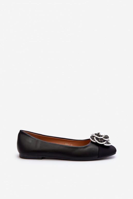 Women's Eco Leather Ballerina Flats with Decorative Detail Black Divinella