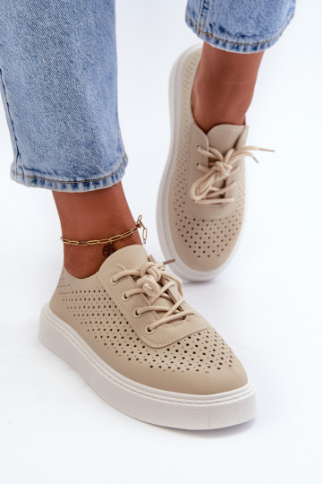 Lace-up Platform Sneakers in Beige Tanvi
