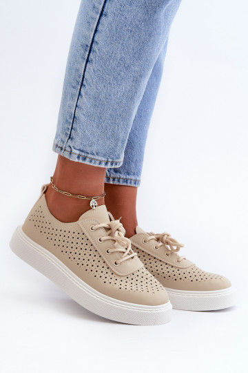 Lace-up Platform Sneakers in Beige Tanvi 2