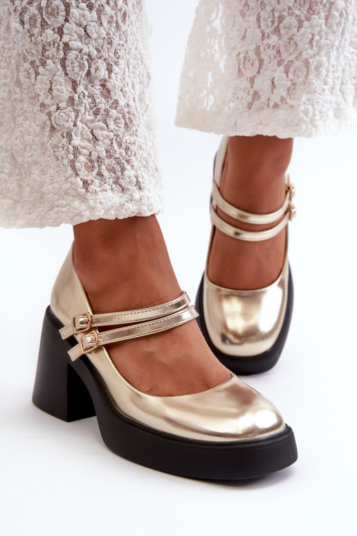 Faux Leather Pumps on Chunky Heel Gold Halmina Faux Leather Pumps on Chunky Heel Gold Halmina