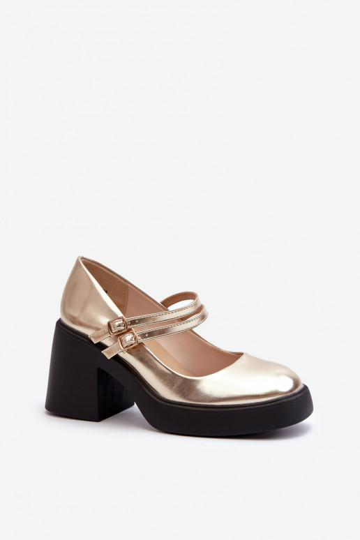 Faux Leather Pumps on Chunky Heel Gold Halmina Faux Leather Pumps on Chunky Heel Gold Halmina