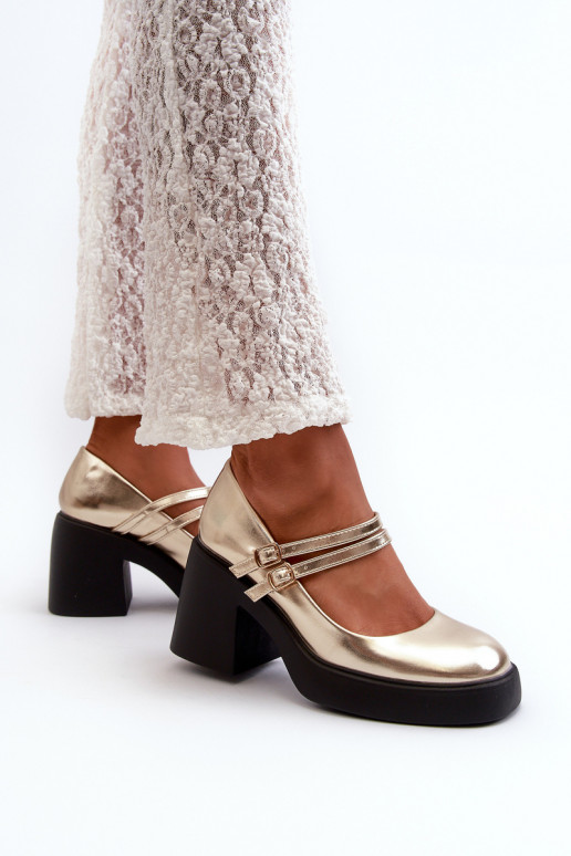 Faux Leather Pumps on Chunky Heel Gold Halmina Faux Leather Pumps on Chunky Heel Gold Halmina