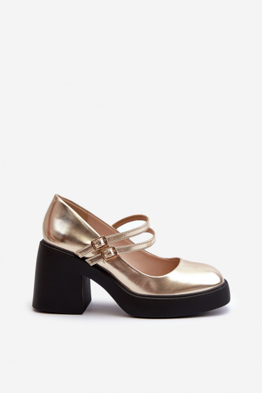 Faux Leather Pumps on Chunky Heel Gold Halmina Faux Leather Pumps on Chunky Heel Gold Halmina