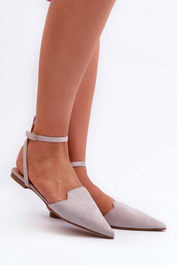 Tied Ballerina Flats Eco Suede With Pointed Toes Grey Ellesara 2