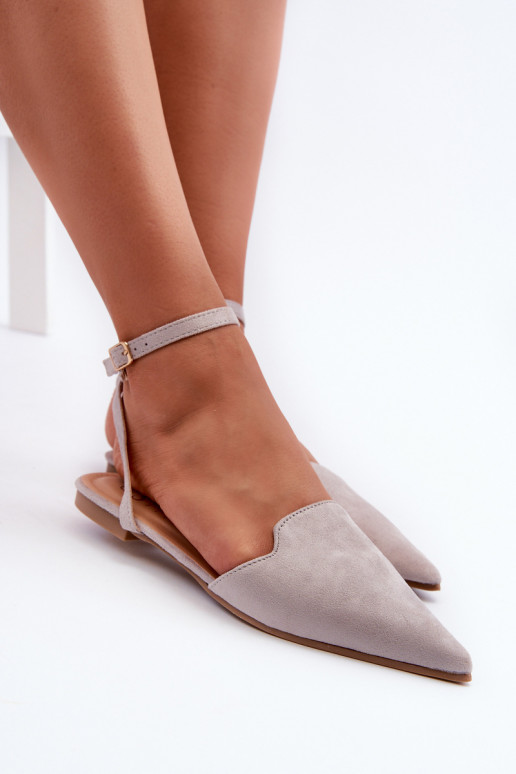 Tied Ballerina Flats Eco Suede With Pointed Toes Grey Ellesara