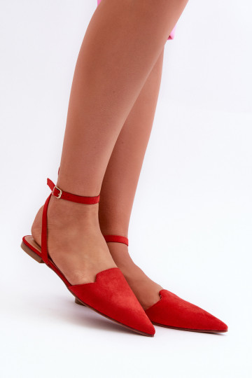 Lace-up ballerina flats in red faux suede with pointed toes Ellesara 2