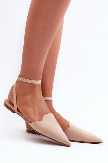 Lace-up Ballerina Flats in Beige Faux Suede with Pointed Toes Ellesara 2