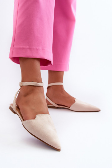 Lace-up Ballerina Flats in Faux Suede with Pointed Toes Beige Ellesara 2