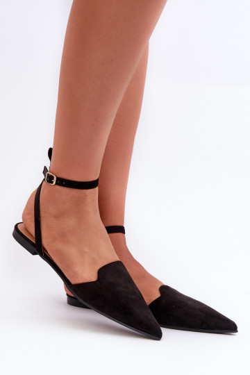 Lace-up ballet flats in faux suede with pointed toes Black Ellesara 2