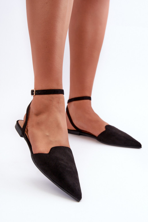 Lace-up ballet flats in faux suede with pointed toes Black Ellesara
