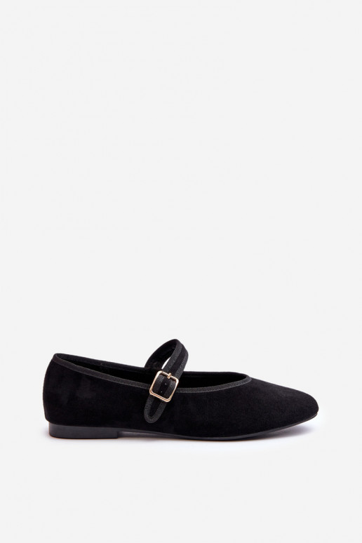 Black Eco-Suede Ballerina Flats with Buckle Anlofi