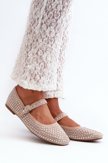 Eco Suede Ballerinas Embellished with Jet Beige Tinara 2