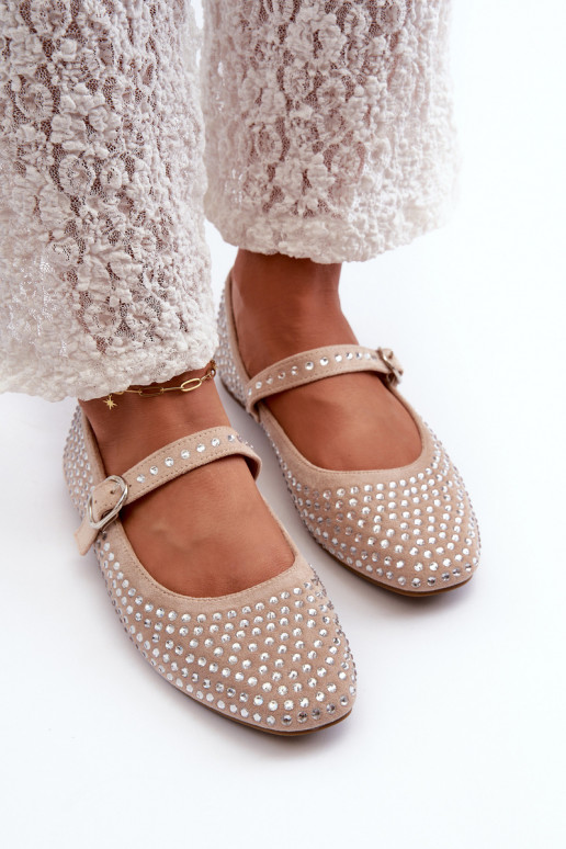 Eco Suede Ballerinas Embellished with Jet Beige Tinara