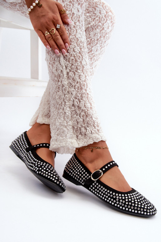 Eco Suede Ballerina Flats Adorned with Jet Black Tinara