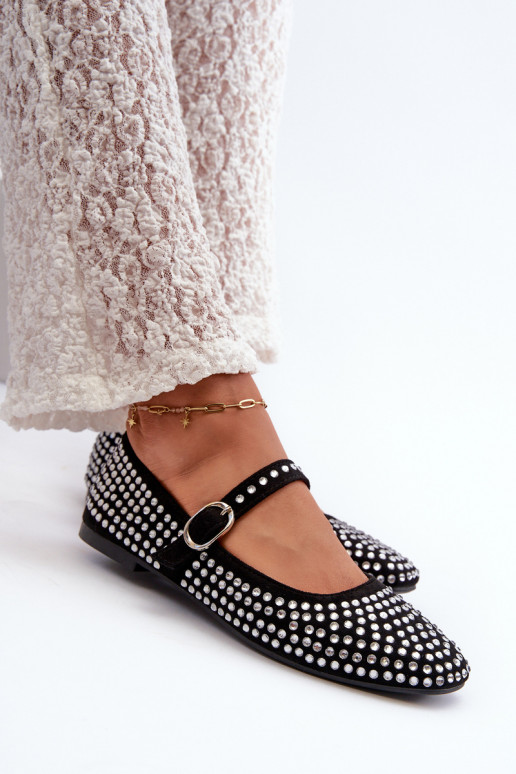 Eco Suede Ballerina Flats Adorned with Jet Black Tinara
