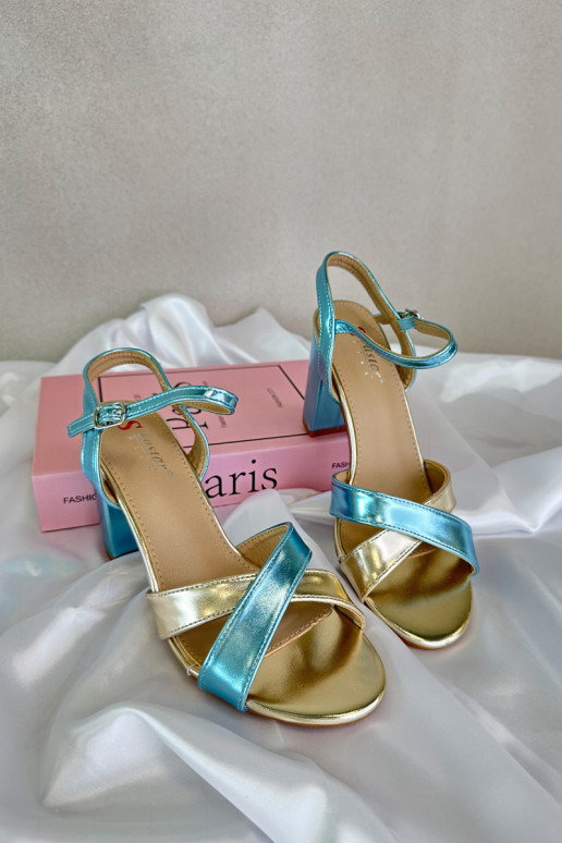 Eco Leather Sandals with Block Heel in Blue-Gold Abilica Eco Leather Sandals with Block Heel in Blue-Gold Abilica