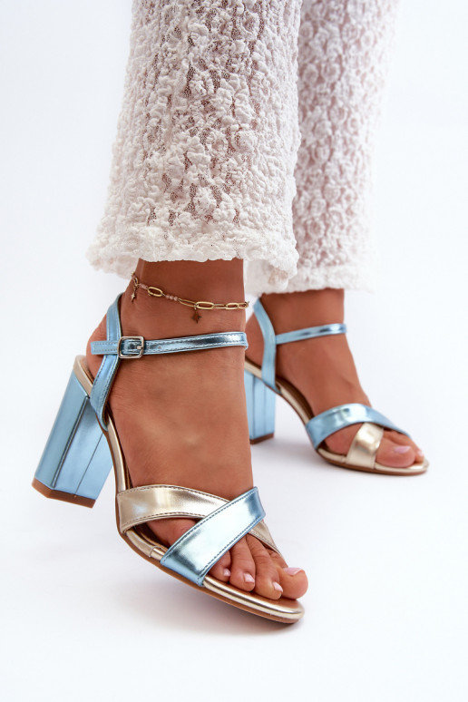 Eco Leather Sandals with Block Heel in Blue-Gold Abilica Eco Leather Sandals with Block Heel in Blue-Gold Abilica