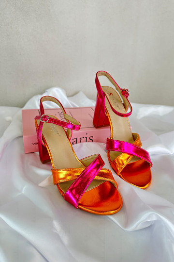 Eco Leather Sandals with High Block Heel Fuchsia Abilica 2