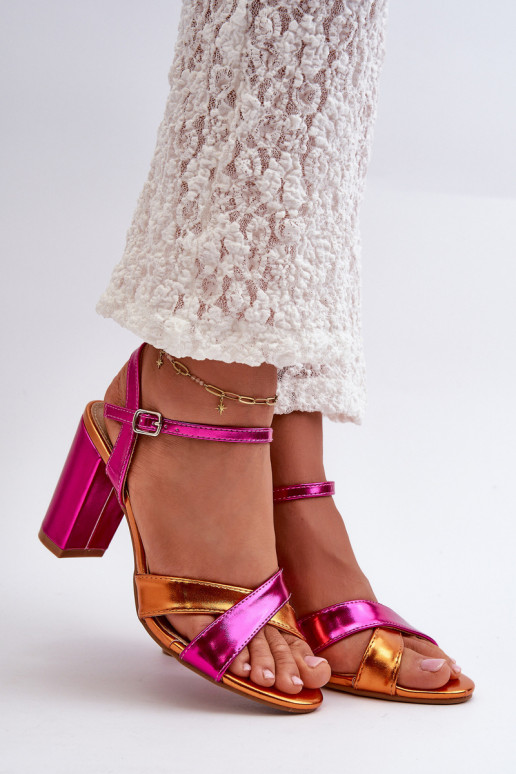 Eco Leather Sandals with High Block Heel Fuchsia Abilica Eco Leather Sandals with High Block Heel Fuchsia Abilica