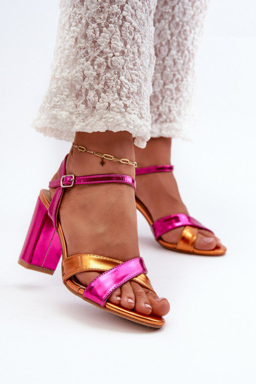 Eco Leather Sandals with High Block Heel Fuchsia Abilica Eco Leather Sandals with High Block Heel Fuchsia Abilica