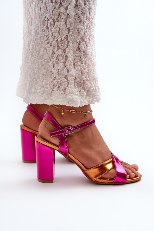 Eco Leather Sandals with High Block Heel Fuchsia Abilica Eco Leather Sandals with High Block Heel Fuchsia Abilica
