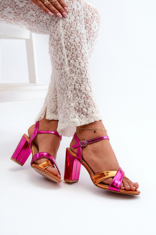 Eco Leather Sandals with High Block Heel Fuchsia Abilica Eco Leather Sandals with High Block Heel Fuchsia Abilica