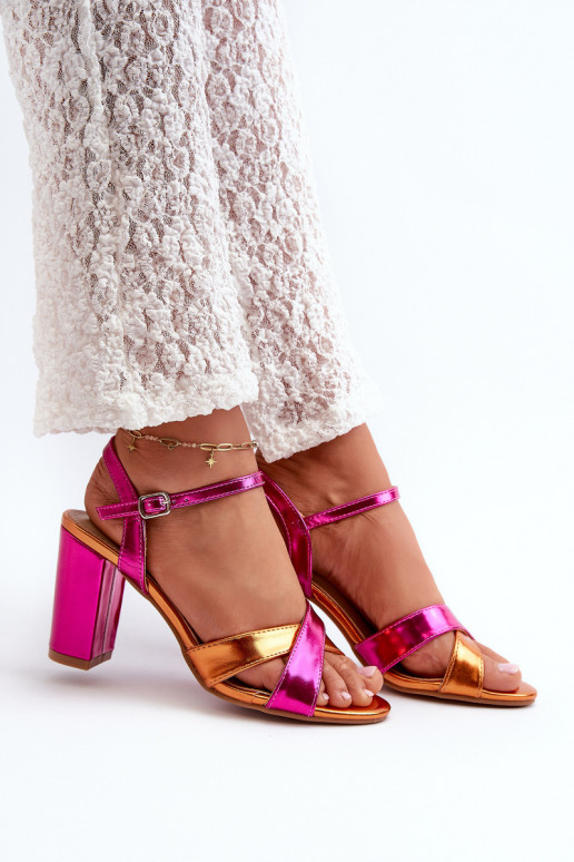 Eco Leather Sandals with High Block Heel Fuchsia Abilica Eco Leather Sandals with High Block Heel Fuchsia Abilica