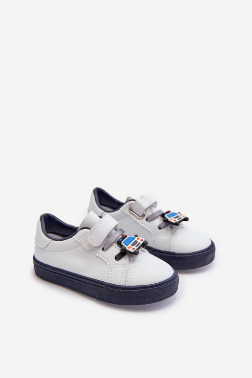 Dziecięce Sneakersy Trampki Z Przypinką Biało-Granatowe Pennyn