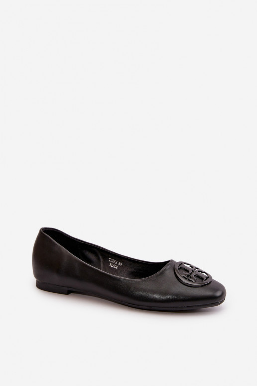 Women's Ballerina Flats with Eco Leather Decoration Black Rhodike
