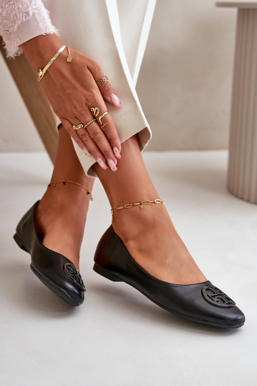 Women's Ballerina Flats with Eco Leather Decoration Black Rhodike