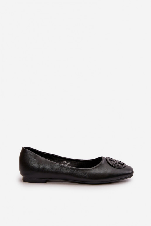 Women's Ballerina Flats with Eco Leather Decoration Black Rhodike