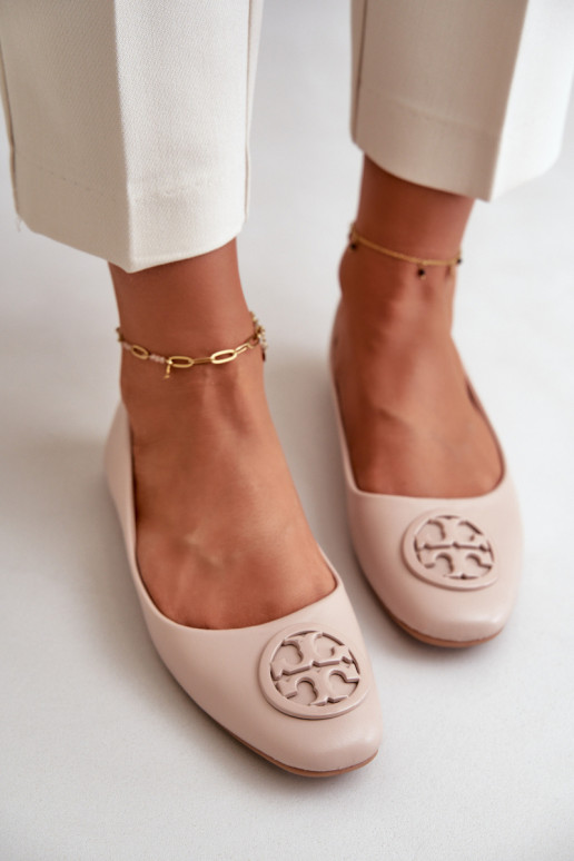 Women's Ballerina Flats with Eco Leather Decoration Beige Rhodike