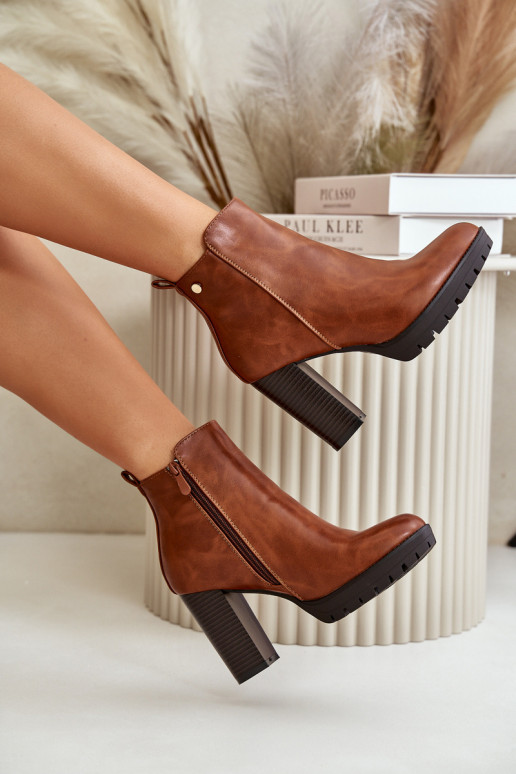 Women's Winter Boots with High Heel Zip Closure Camel Bioria Women's Winter Boots with High Heel Zip Closure Camel Bioria