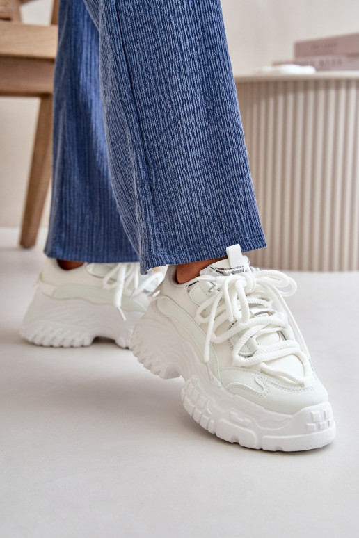 Sneakersy Damskie Na Masywnej Podeszwie Białe Nevela