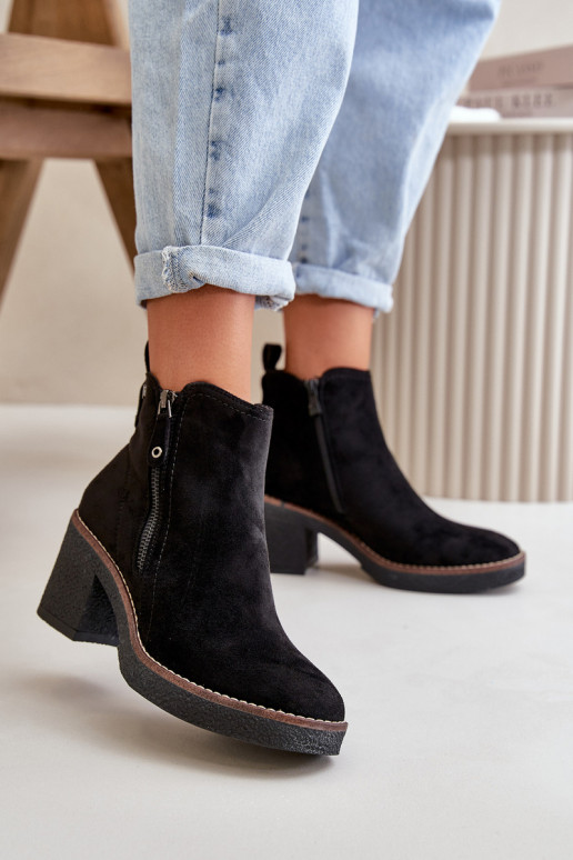 Lined Women's Ankle Boots with Block Heel in Black Faux Suede Velarilla Lined Women's Ankle Boots with Block Heel in Black Faux Suede Velarilla