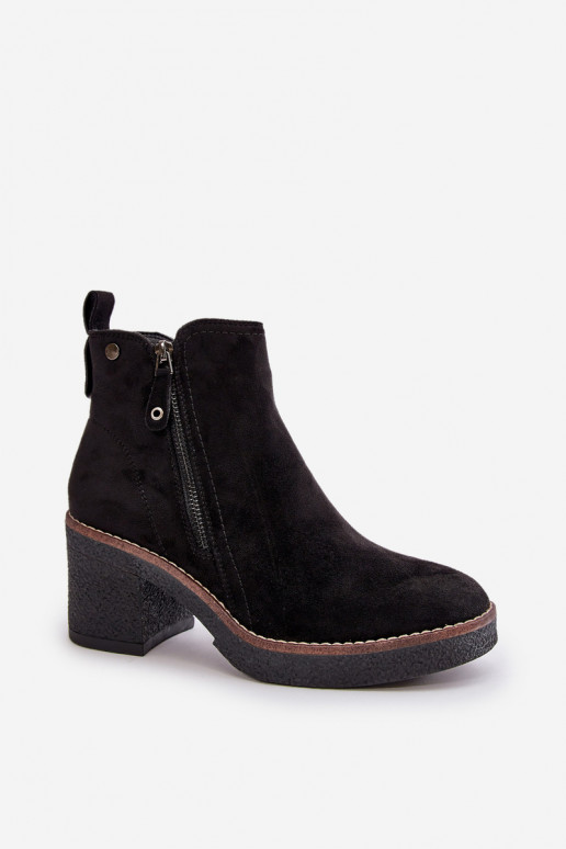 Lined Women's Ankle Boots with Block Heel in Black Faux Suede Velarilla Lined Women's Ankle Boots with Block Heel in Black Faux Suede Velarilla