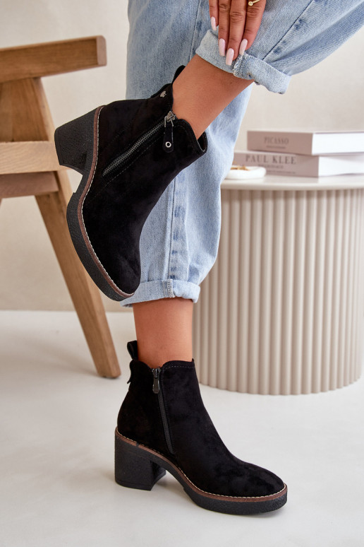 Lined Women's Ankle Boots with Block Heel in Black Faux Suede Velarilla Lined Women's Ankle Boots with Block Heel in Black Faux Suede Velarilla