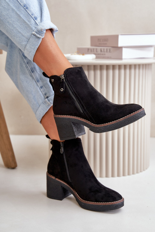 Lined Women's Ankle Boots with Block Heel in Black Faux Suede Velarilla Lined Women's Ankle Boots with Block Heel in Black Faux Suede Velarilla