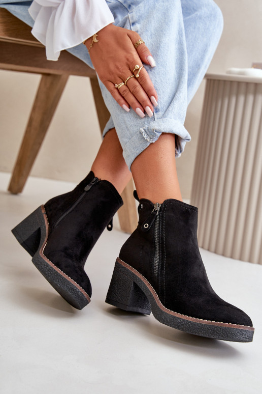 Lined Women's Ankle Boots with Block Heel in Black Faux Suede Velarilla Lined Women's Ankle Boots with Block Heel in Black Faux Suede Velarilla